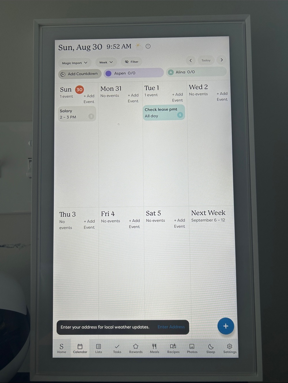 Smart Wall Calendar Display - White Frame